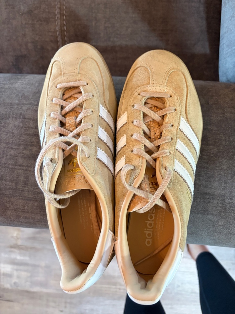 adidas Beige Suede Sneakers with White Stripes